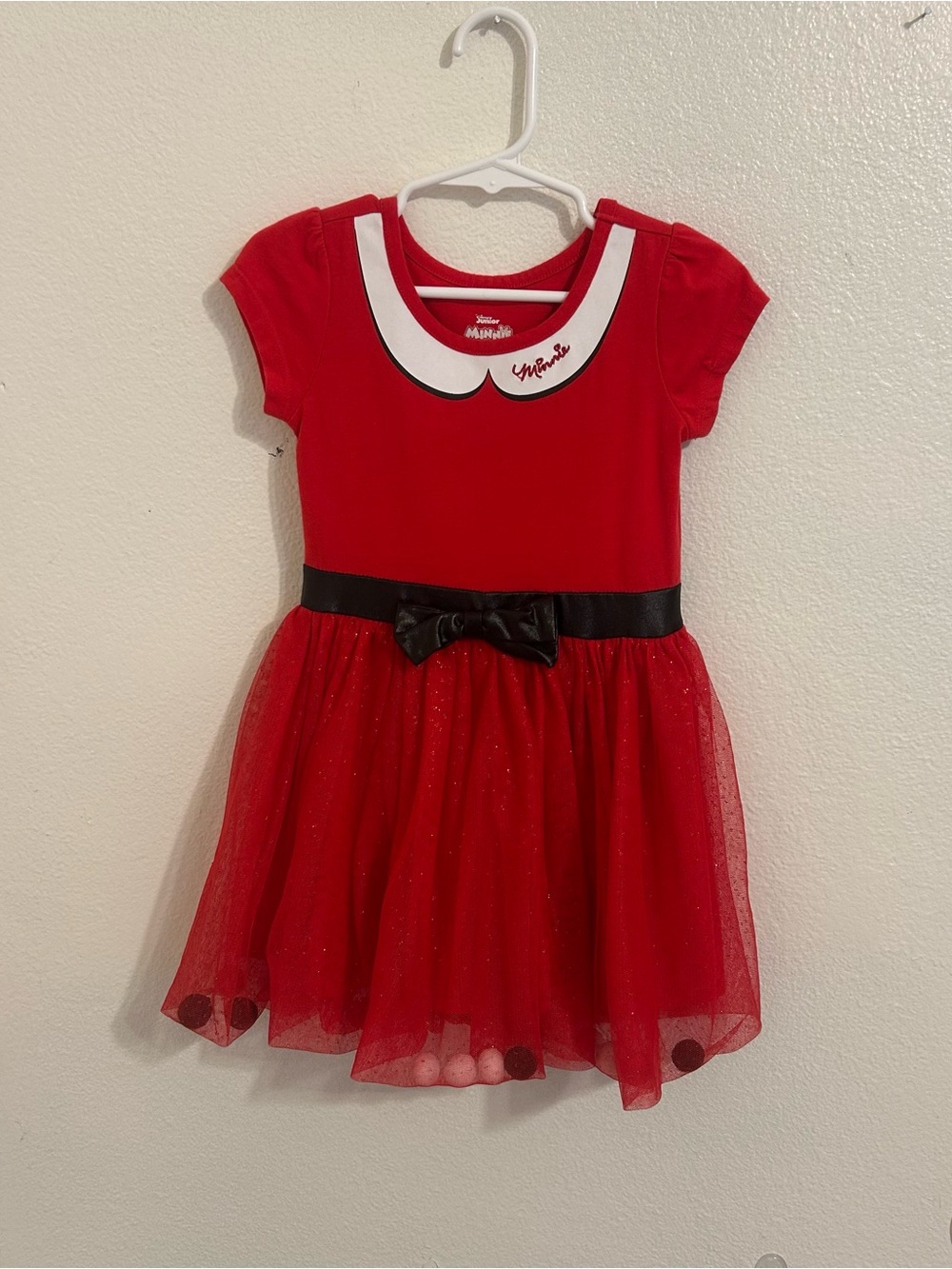 Disney Junior Minnie Mouse Girls dress Size 3T Red Sparkly Tutu With Poms